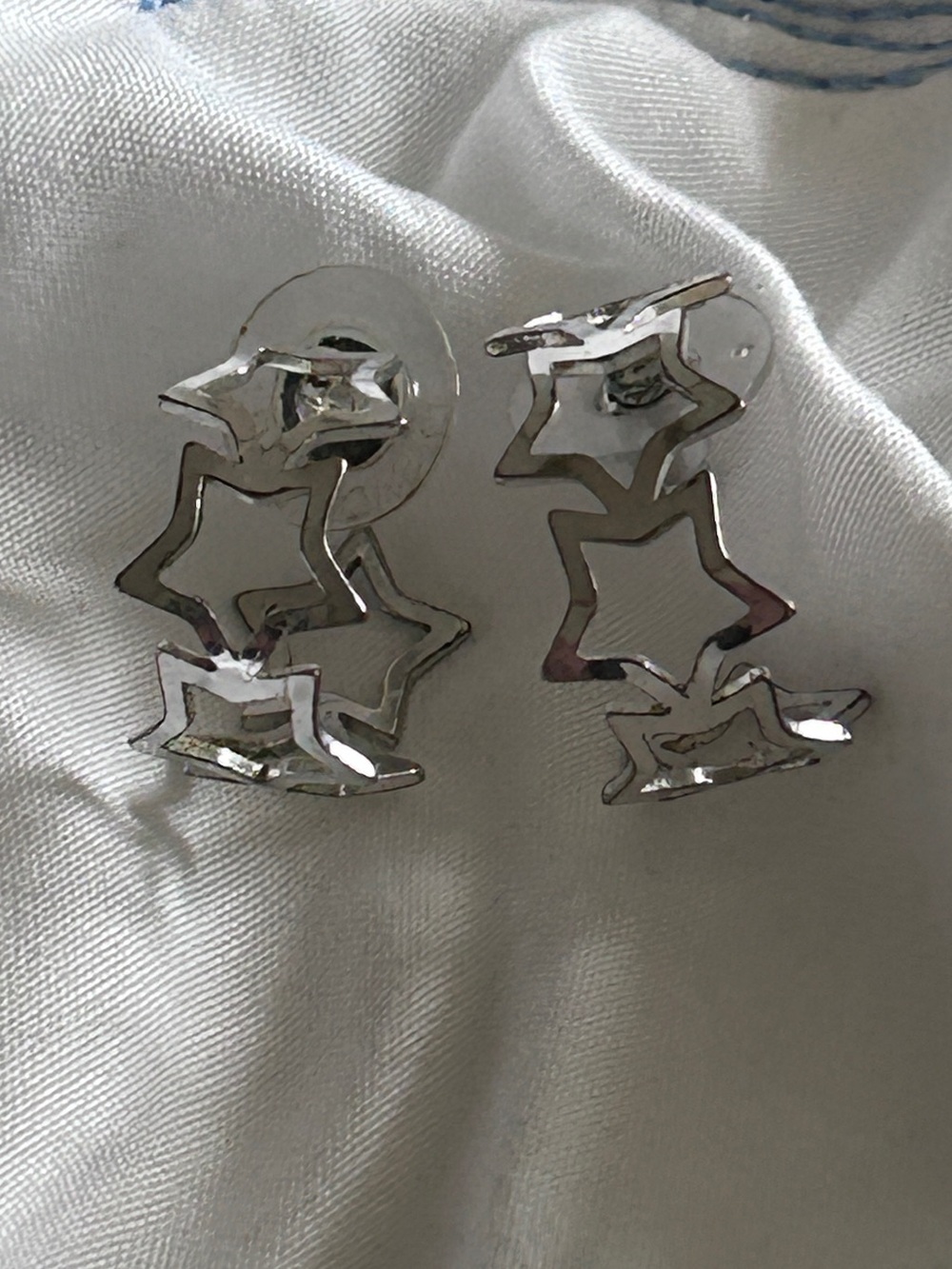 Silver 925 Star Linked Hoop Earrings